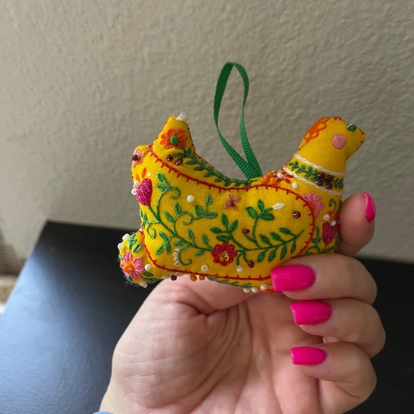 Christmas Ornament FOLK BIRD Embroidered Beads - Picture 3 of 6